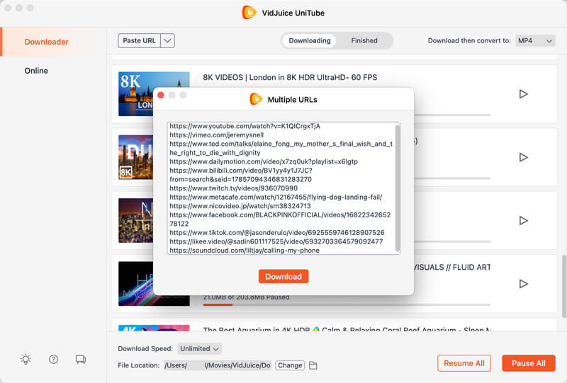 Paste multiple URLs